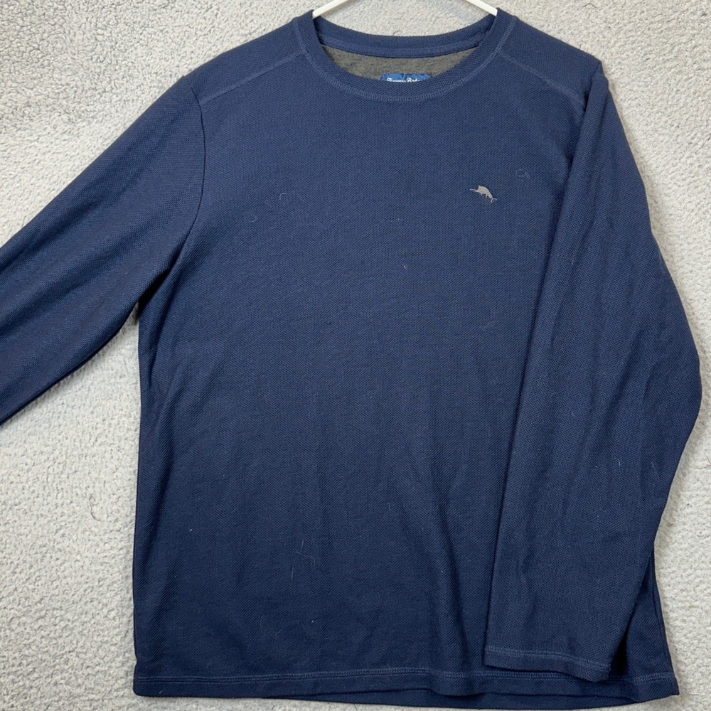 Tommy Bahama Shirt Mens Large Navy Blue Textured Long Sleeve Crewneck Pullover
